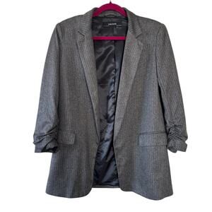Zara Basic Preppy Gray Herringbone Blazer Jacket Womens Small Academia Y2K